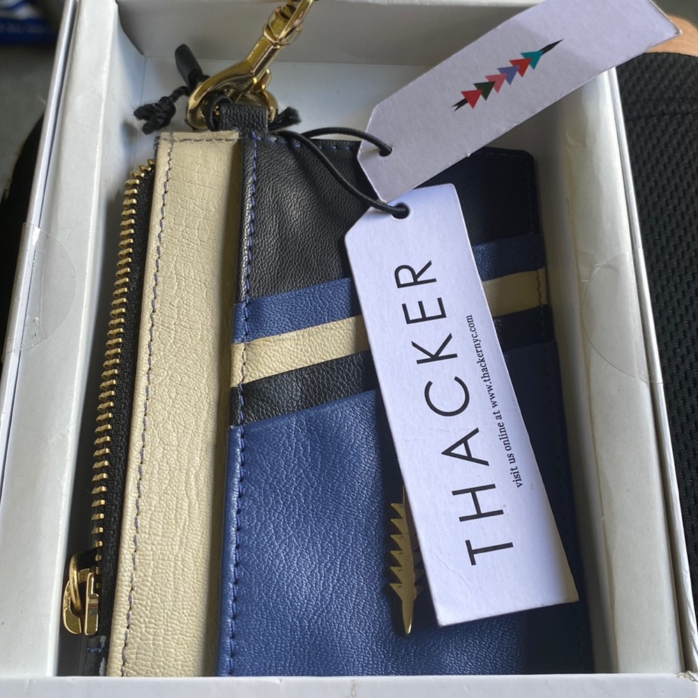 THACKER genuine leather card wallet wristlet, New with tag and gift box
